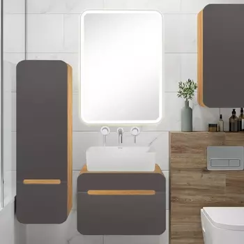 Мебель для ванной Runo Ницца 60 дуб натуральный, графит, раковина Tre 50