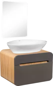 Мебель для ванной Runo Ницца 60 дуб натуральный, графит, раковина Terzo 60