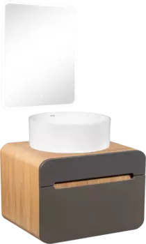 Мебель для ванной Runo Ницца 60 дуб натуральный, графит, раковина Palla 40