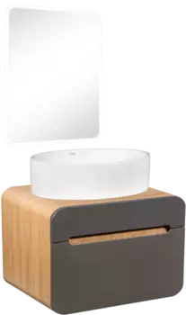 Мебель для ванной Runo Ницца 60 дуб натуральный, графит, раковина Ovale 50