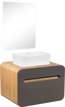 Мебель для ванной Runo Ницца 60 дуб натуральный, графит, раковина Duo 40