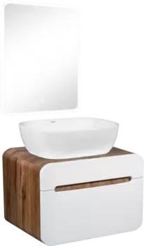 Мебель для ванной Runo Ницца 60 темное дерево, белая, раковина Cuatro 50
