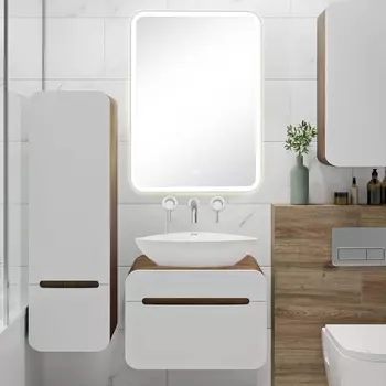 Мебель для ванной Runo Ницца 60 темное дерево, белая, раковина Terzo 60