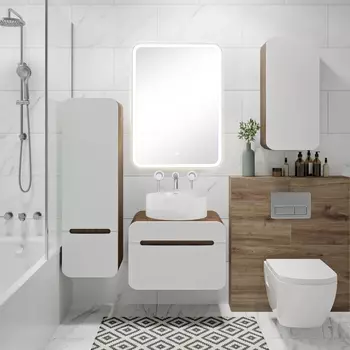 Мебель для ванной Runo Ницца 60 темное дерево, белая, раковина Palla 40