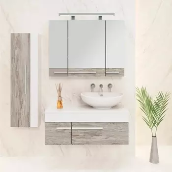 Мебель для ванной Runo Вудлайн 100, скандинавский дуб, раковина Гамма 56