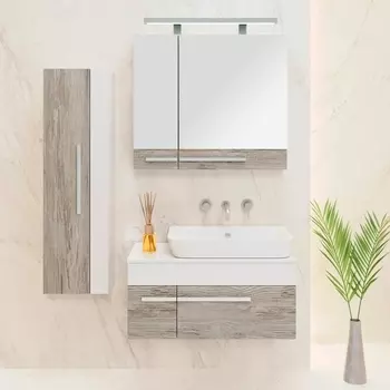 Мебель для ванной Runo Вудлайн 85, скандинавский дуб, раковина Caspia 60 Square