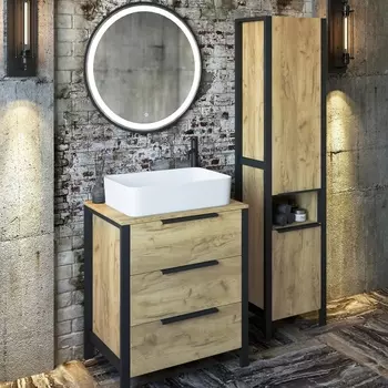 Мебель для ванной Sanflor Гард 70, напольная, дуб крафт золотой, черный