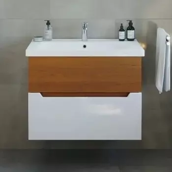 Тумба с раковиной Sanstar Valencia 60, подвесная, орех ноче эко, белый