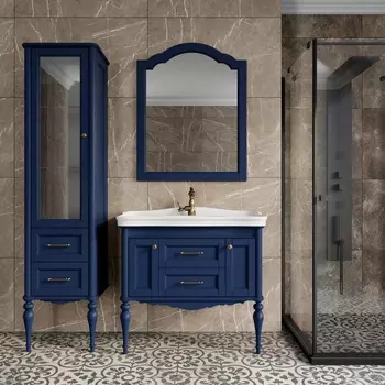 Мебель для ванной ValenHouse Эстетика 100, синяя, подвесная, ручки бронза