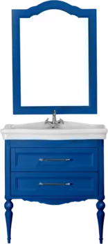 Мебель для ванной ValenHouse Эстетика 80, синяя, подвесная, ручки хром, раковина Модерн