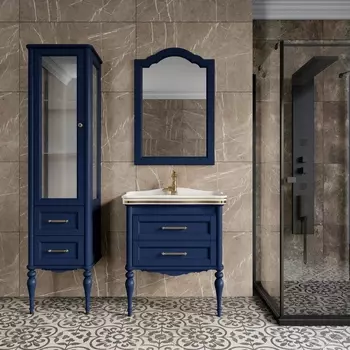 Мебель для ванной ValenHouse Эстетика 80, синяя, подвесная, ручки золото