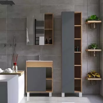 Мебель для ванной VIANT Бостон 60 напольная, дуб вотан, графит