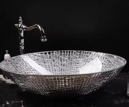 Мебельная раковина Armadi Art NeoArt хрустальная, серебро /815