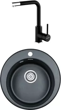 Мойка кухонная Paulmark Gelegen PM404800-BLM черный металлик + Смеситель Paulmark Honner Ho212018-401TB для кухонной мойки, антрацит