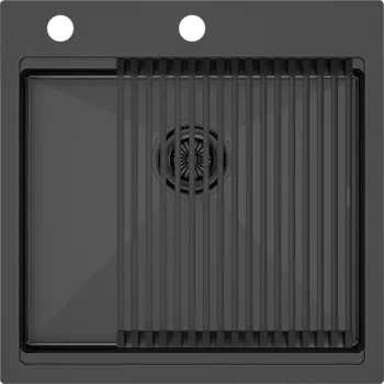 Мойка кухонная Paulmark Kroner + Pro PM705151-GM+R405-GM вороненая сталь