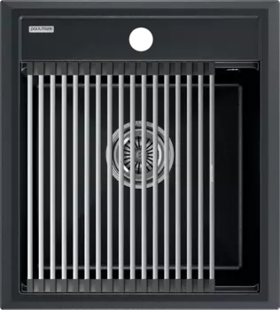 Мойка кухонная Paulmark Stepia + Step PM114651-BLM+R375-BS черный металлик