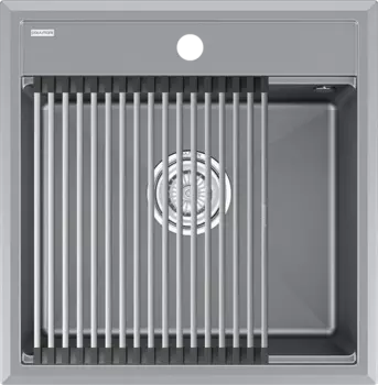 Мойка кухонная Paulmark Stepia + Step PM115051-GRM+R375-BS серый металлик