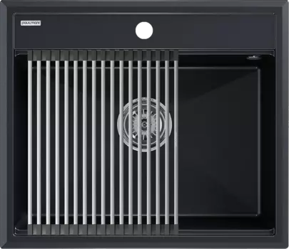 Мойка кухонная Paulmark Stepia + Step PM115951-BLM+R375-BS черный металлик