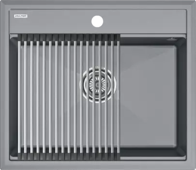 Мойка кухонная Paulmark Stepia + Step PM115951-GRM+R375-BS серый металлик
