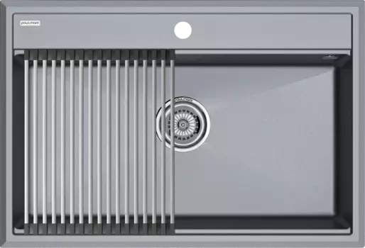 Мойка кухонная Paulmark Stepia + Step PM117551-GRM+R375-BS серый металлик