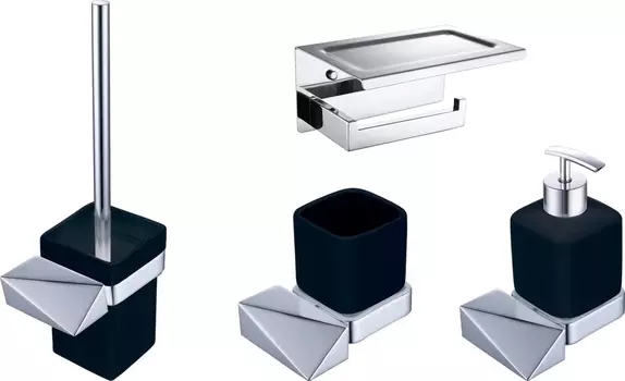 Набор Boheme New Venturo Ершик 10319-CR-B + Стакан 10314-CR-B + Дозатор 10317-CR-B + Держатель туалетной бумаги 10311-CR с полкой для телефона