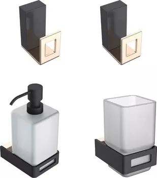 Набор Boheme Q Дозатор Q 10957-G-B + Стакан Q 10944-G-B + Крючок Q 10946-G-B Gold & black + Крючок Q 10946-G-B Gold & black