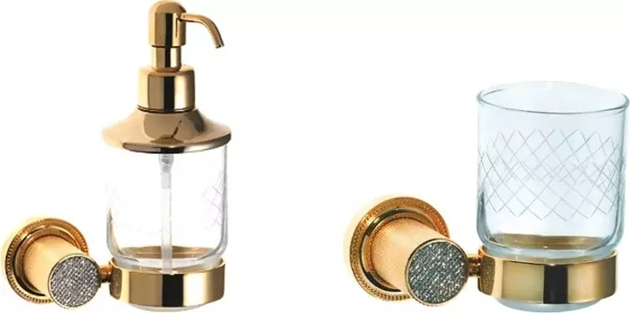 Набор Boheme Royal Cristal Дозатор Royal Cristal Gold подвесной + Стакан Royal Cristal Gold подвесной