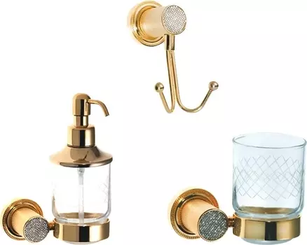 Набор Boheme Royal Cristal Дозатор Royal Cristal Gold подвесной + Стакан Royal Cristal Gold подвесной + Крючок Royal Cristal Gold двойной