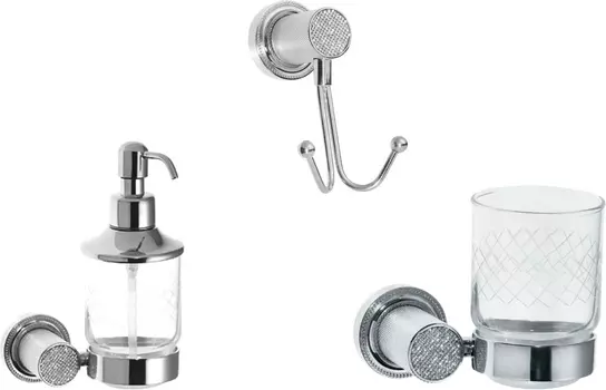 Набор Boheme Royal Cristal Стакан Royal Cristal Chrome подвесной + Дозатор Royal Cristal Chrome подвесной + Крючок Royal Cristal Chrome двойной