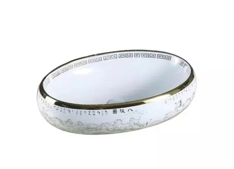 Накладная раковина Gid Nc472 59х40 белая с золотом 52222