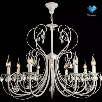 Подвесная люстра Eurosvet 3305/8 белый с золотом/прозрачный хрусталь Strotskis