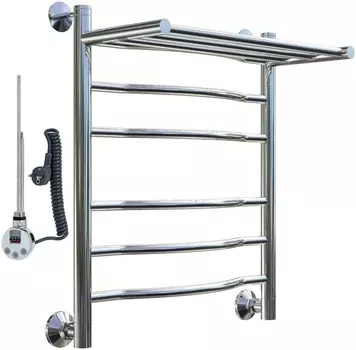 Полотенцесушитель электрический Тругор Лотос эл ТЭН 2 П ЛЦ28 60x50, с полкой Лотос2/элТЭН6050П