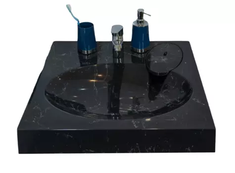 Раковина над стиральной машиной Stella Polar Миро 60х60 черный мрамор с кронштейнами SP-00000840