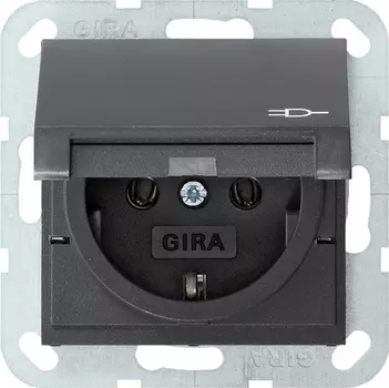 Розетка Gira System 55 Schuko с/з с крышкой 16A 250V безвинтовой зажим антрацит 045428 /045428