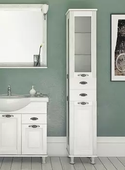 Шкаф-пенал Aquanet Тесса 35 фасад стекло, жасмин, серебро 185814