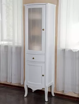 Шкаф-пенал La Beaute Classic Lorette белый глянец, матовое стекло, фурнитура бронза L CLO.Sx.LBL.O.BR