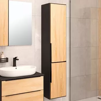 Шкаф-пенал Runo Мальта подвесной, дуб, черный R 00-00001095