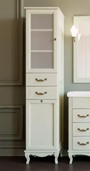 Шкаф-пенал ValenHouse Эллина 40 L с бельевой корзиной, слоновая кость, фурнитура бронза E40_КСLКБ