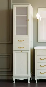 Шкаф-пенал ValenHouse Эллина 40 L с бельевой корзиной, слоновая кость, фурнитура золото E40_КСLКЗ