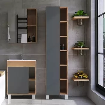 Шкаф-пенал VIANT Бостон напольный, дуб вотан, графит VBOS450G-PEN