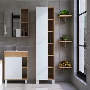 Шкаф-пенал VIANT Бостон напольный, дуб вотан, белый VBOS450-PEN