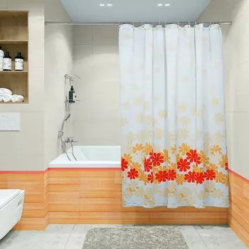 Штора для ванной Fora PH99 180х180 см, оранжевая, цветочный дождь