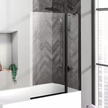 Шторка на ванну BelBagno Uno V-11-100/150-C-Nero профиль черный, стекло прозрачное UNO-V-11-100/150-C-NERO