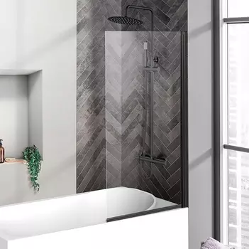 Шторка на ванну BelBagno Uno V-1-90/150-C-Nero профиль черный, стекло прозрачное UNO-V-1-90/150-C-NERO