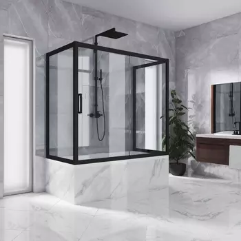 Шторка на ванну Kubele DE019P2U-CLN-BLMT 150х80 см, профиль матовый черный DE019P2U-CLN-BLMT-150х80х150