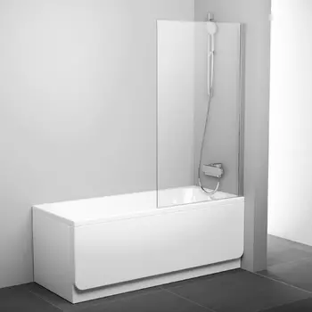 Шторка на ванну Ravak PVS1-80 Transparent, профиль сатин, неподвижная 79840U00Z1-на складе