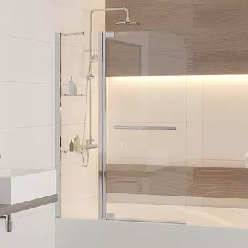 Шторка на ванну RGW Screens SC-04 1100x1500 с ручкой и полками, стекло чистое 03110411-11