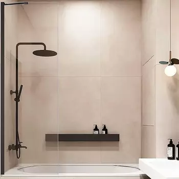 Шторка на ванну Veconi Palau 100x150 профиль черный, стекло прозрачное PL84B-100-01-C7