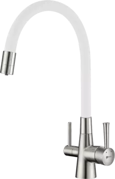 Смеситель для кухни Lemark Comfort LM3075BN-White с гибким изливом, никель, белый