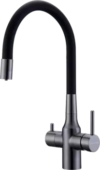 Смеситель для кухни Paulmark Salix 213419-GM вороненая сталь, черный, с гибким изливом Sa213419-GM